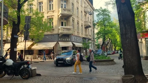Everyday street scene in Sofia’s Serdika district on a beautiful spring day Stock Footage 312671148