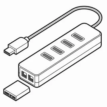 Everyday Tech Utility Accessories USB Cable Hub and Adapter Stock Illustration