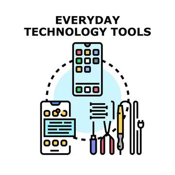 Everyday technology tools and digital communication concept Ilustração Stock