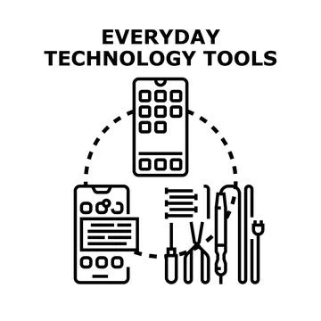 Everyday technology tools and digital communication concept Stock Illustration