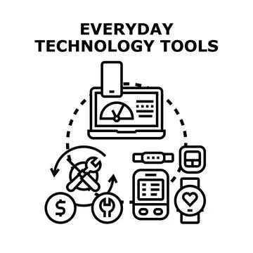 Everyday technology tools for digital lifestyle and repair Stock Illustration