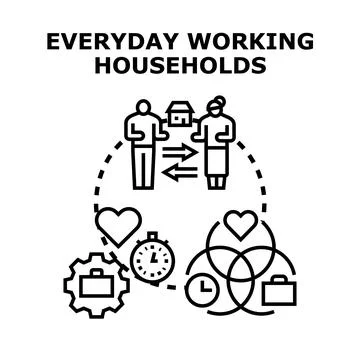 Everyday working households managing work life balance Stock Illustration