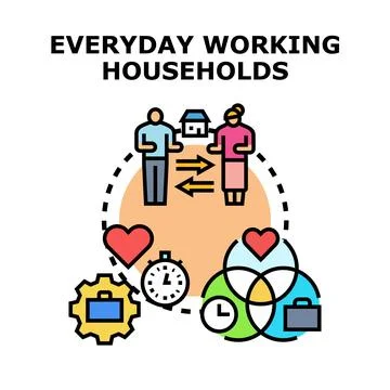 Everyday working households managing work life balance Stock Illustration