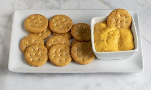 Everything crackers   with a cheese dip Stock Photos