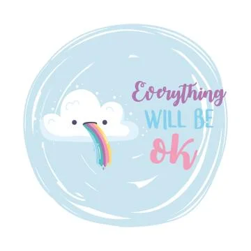 Everything will be ok cloud tongue rainbow, positive message Stock Illustration