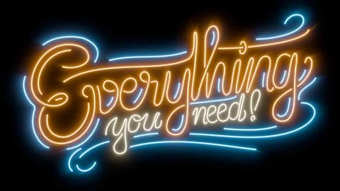 Everything you need glowing neon sign on black background for easy blending Stock Illustration