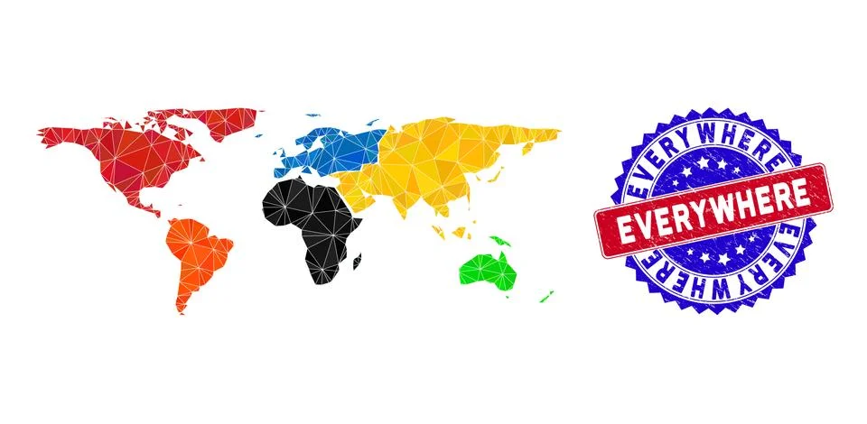Everywhere Map Triangle Mesh and Grunge Bicolor Stamp 스톡 일러스트