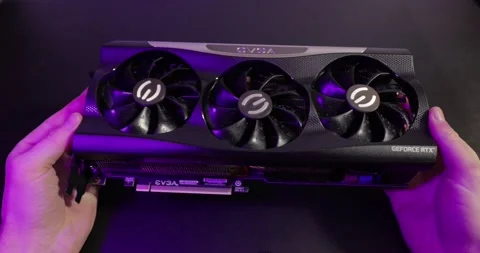 EVGA Geforce RTX 3090 Nvidia GPU unboxed in hand Stock Footage 146019287