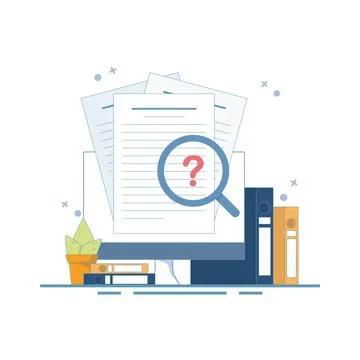 Evidence Analysis Concept. Document with Magnifying Glass. Stock Illustration
