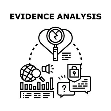 Evidence analysis process investigating data and information Stock Illustration