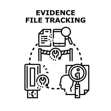 Evidence file tracking digital data analysis process Stock Illustration