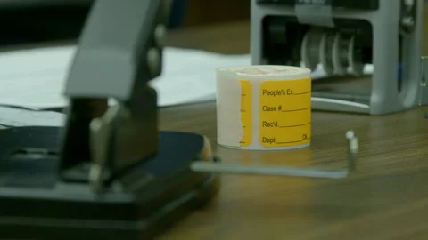 Evidence Labels Roll on Office Desk Stock Footage 343963235