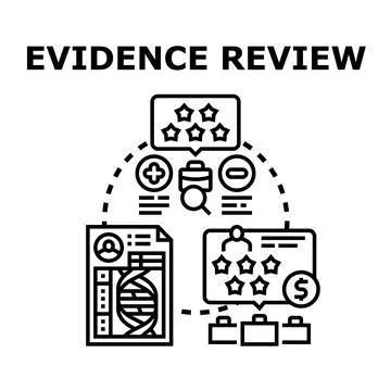 Evidence review process evaluating data information and results 库存插图