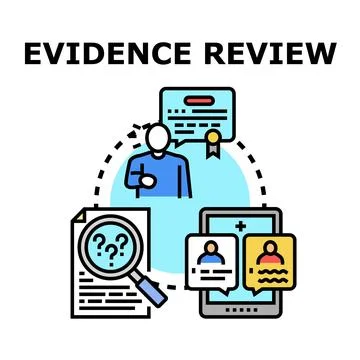 Evidence review process evaluating data and making decision Stock Illustration