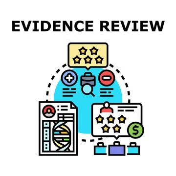 Evidence review process evaluating data information and results Illustrazione stock