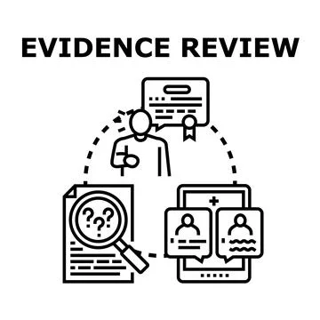 Evidence review process evaluating data and making decision Stock Illustration