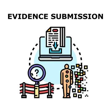 Evidence submission process on computer with data analysis Stock Illustration