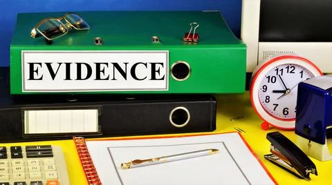 Evidence. Text label on the folder. Stock Photos