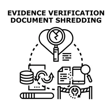 Evidence verification document shredding concept illustration Illustrazione stock