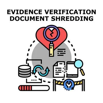 Evidence verification document shredding concept illustration Stock Illustration