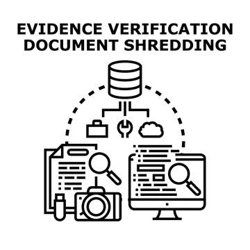 Evidence verification document shredding process illustration Stock Illustration