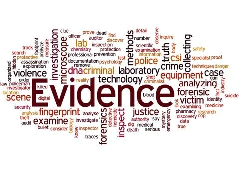 Evidence, word cloud concept Stock Illustration
