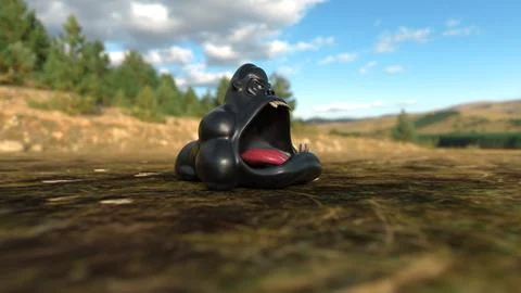 Evil 3D Monkey with an open mouth, for postcards, for advertising Stock Illustration