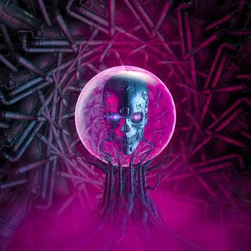 Evil artificial intelligence skull Illustrazione stock