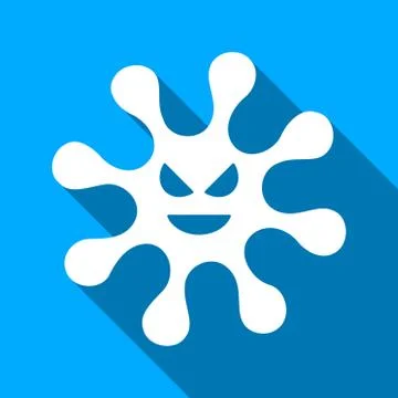 Evil Bacteria Flat Long Shadow Square Icon Stock Illustration