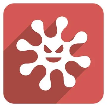 Evil Bacteria Flat Rounded Square Icon with Long Shadow Stock Illustration