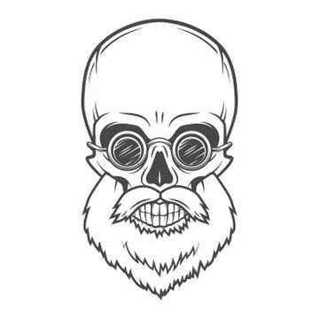 Evil Bearded Jolly Roger with glasses logo template. Old biker t-shirt design Stock Illustration
