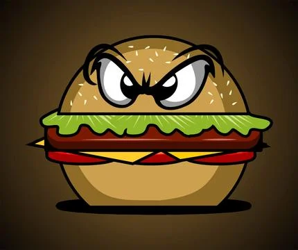 Evil burger cartoon version vector template Stock Illustration
