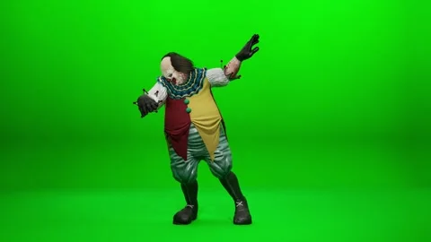 Evil Clown Dancing on Green Screen for Halloween Stock Footage 318208337
