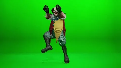 Evil Clown Dancing on Green Screen for Halloween Stock Footage 318209664