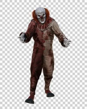 Evil clown with sharp teeth and nails walking towards the camera. 3D illustra Stock Illustration