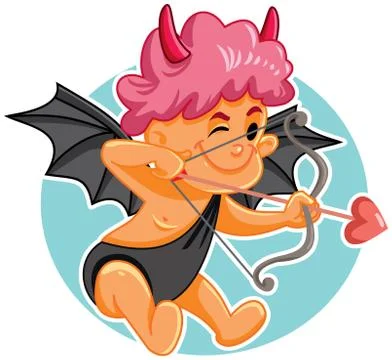 Evil Cupid Vector Illustration with Bow and Arrow Illustrazione stock