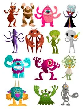 Evil cute tiny monsters pack Stock Illustration