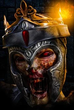 An evil demonic warrior with a crown on his head 库存插图
