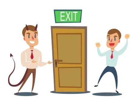 Evil devil businessman invite men to opened door. Stock Illustration