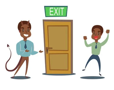 Evil devil businessman invite men to opened door. Stock Illustration