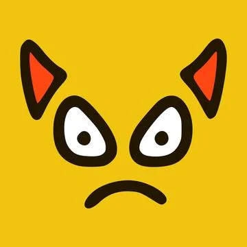 Evil devil emoticon in doodle style yellow background. Vector Illustration Stock Illustration