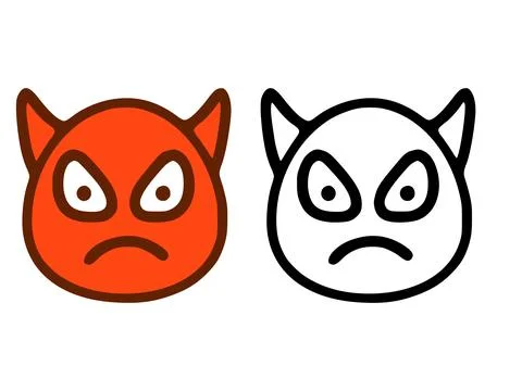 Evil devil emoticon in two style isolated on white background. Ilustración de archivo