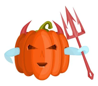 Evil devil pumpkin with a pink trident made Illustrazione stock