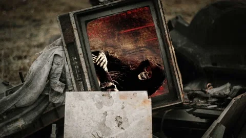 Evil devil on retro tv set  Loopable Stock Footage 163655837