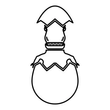 Evil dinosaur hatch from egg cracked eggshell contour outline line icon bla.. Stockillustratie