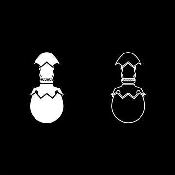 Evil dinosaur hatch from egg cracked eggshell set icon white color vector i.. Stock Illustration