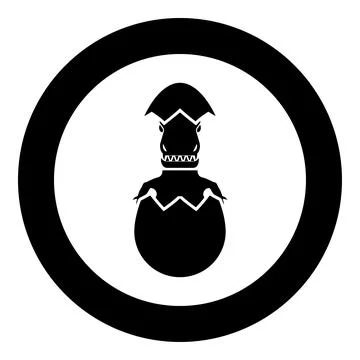 Evil dinosaur hatch from egg cracked eggshell icon in circle round black co.. Stock Illustration