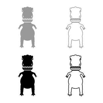 Evil dinosaur set icon grey black color vector illustration image solid fil.. 스톡 일러스트