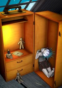Evil doll in a box Stock Illustration
