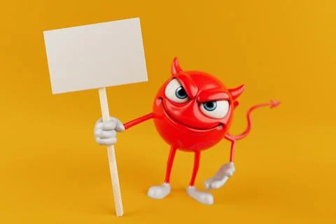 Evil Emotion And Warning Concept With Provocative Message. Red Devil Cartoo.. イラスト素材